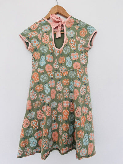 MATILDA JANE Girls Pear Print Dress Size 16 Olive Color Full Skirt Bow