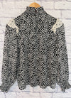 ANN TAYLOR Floral Smock Ruffle Blouse Sz P Small Ditsy Flower Workwear Career