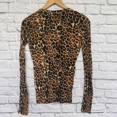 EXPRESS Leopard Animal Print Sweater Top Black/Tan Pullover Lightweight Sz XS