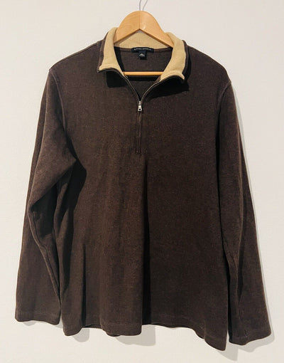BANANA REPUBLIC Mens 100% Cotton Sweater Sz L 1/4 Zip Pullover Long Sleeve Brown