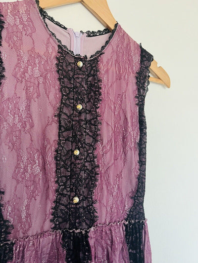 UNBRANDED MIDI Overlay Dress Sz Purple Ruffles Short Sleeves Lined Fairy