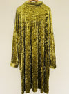 DAVI & DANI Green Crushed Velvet Velour Shirt Dress 2XL Button Front Long Too