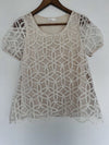 PAZZO Floral Crochet Lace Overlay Blouse Ivory Sz S Short Puff Sleeves Boho Top
