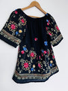 ROSE KNOX Navy Floral Embroidered Blouse Off Shoulder Top Boho Peasant