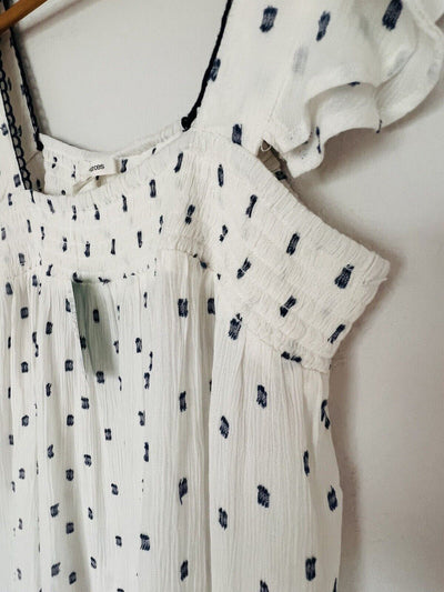 MAURICES NWT White Abstract Print Top Tank Sz S Crinkle Ruffle Sleeve Tunic