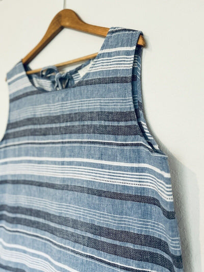 LOFT Lounge Blue Striped Linen Top Sz XL Sleeveless Frayed Hem Boho