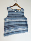 LOFT Lounge Blue Striped Linen Top Sz XL Sleeveless Frayed Hem Boho