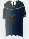 MIAMI Francesca’s Black Embroidered Dress Sz XS Tassel Boho Hippie Mini Tunic