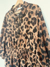 ASOS Curve Animal Leopard Print Dress Sz 18 Sheer Tiered Ruffle Smocked Waist