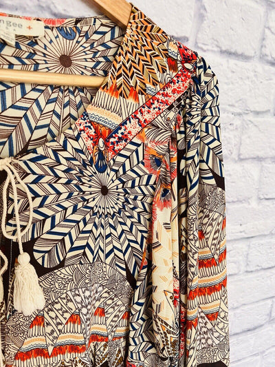 UMGEE Womens Tunic Top Dress Sz Small Brown Flowy Tribal Western Boho