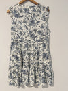 LUCKY BRAND Blue Paisley Dress Sz L Sleeveless Ruffle Tie Neck Crochet Boho