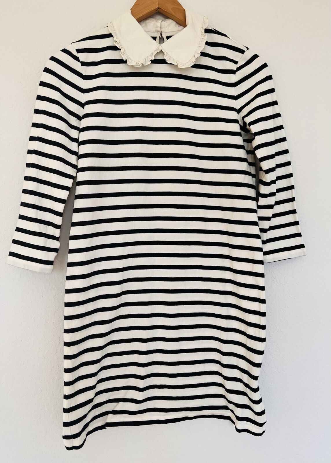 KATE SPADE Dress Sz XS Collar Cream Blue Stripe Jersey Knit Long Sleeve Nautical