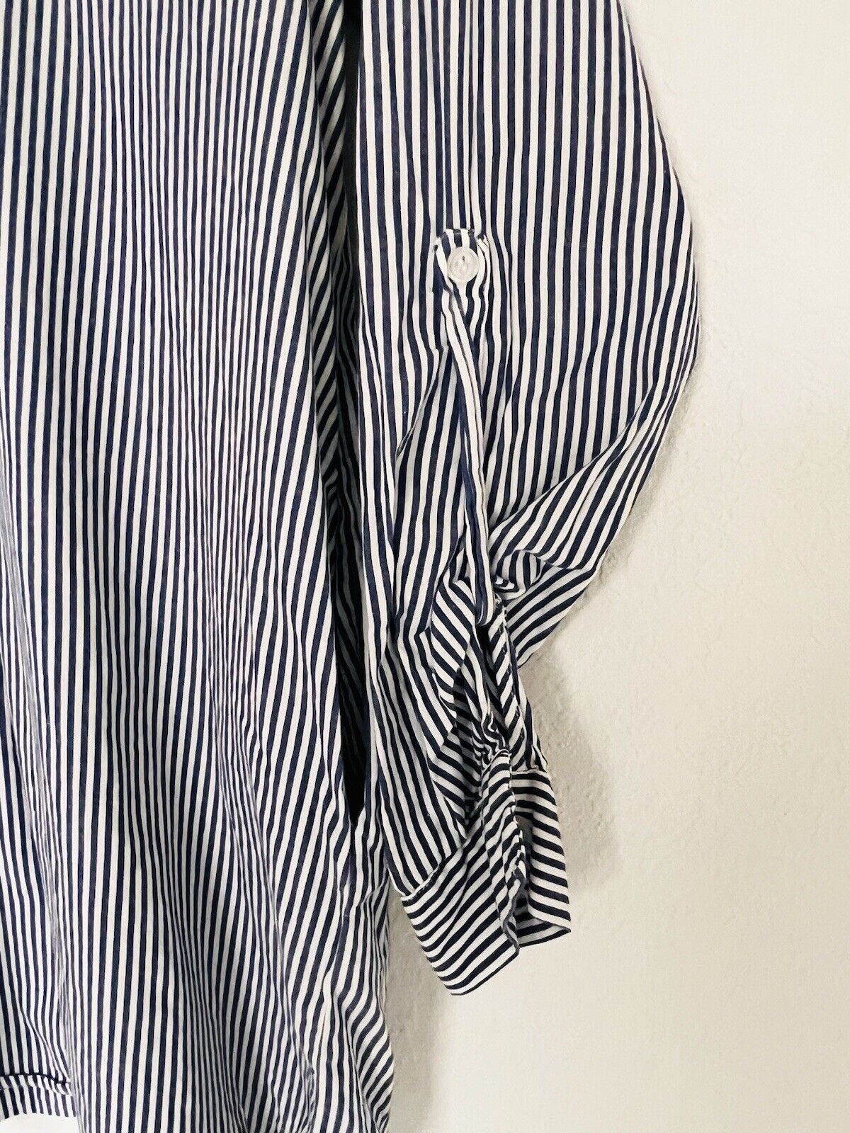 ANTHROPOLOGIE Lilis Closet Blue White Stripe Shirt Sz S Lace Back Tunic Top Boho