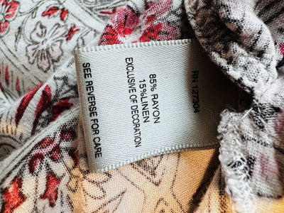 JOHN MARK Beige Floral Button 1/2 Button Shirt Sz XL Ruched Pocket Wire Tunic