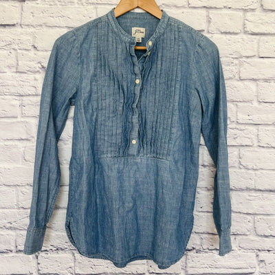 J. CREW Pullover Dress Shirt Sz XS 1/2 Button Up Blue Denim Long Sleeve Top