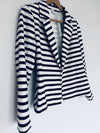 CHICO’S Knit Blazer Jacket Sz Small Nautical Blue White Stripes Cropped