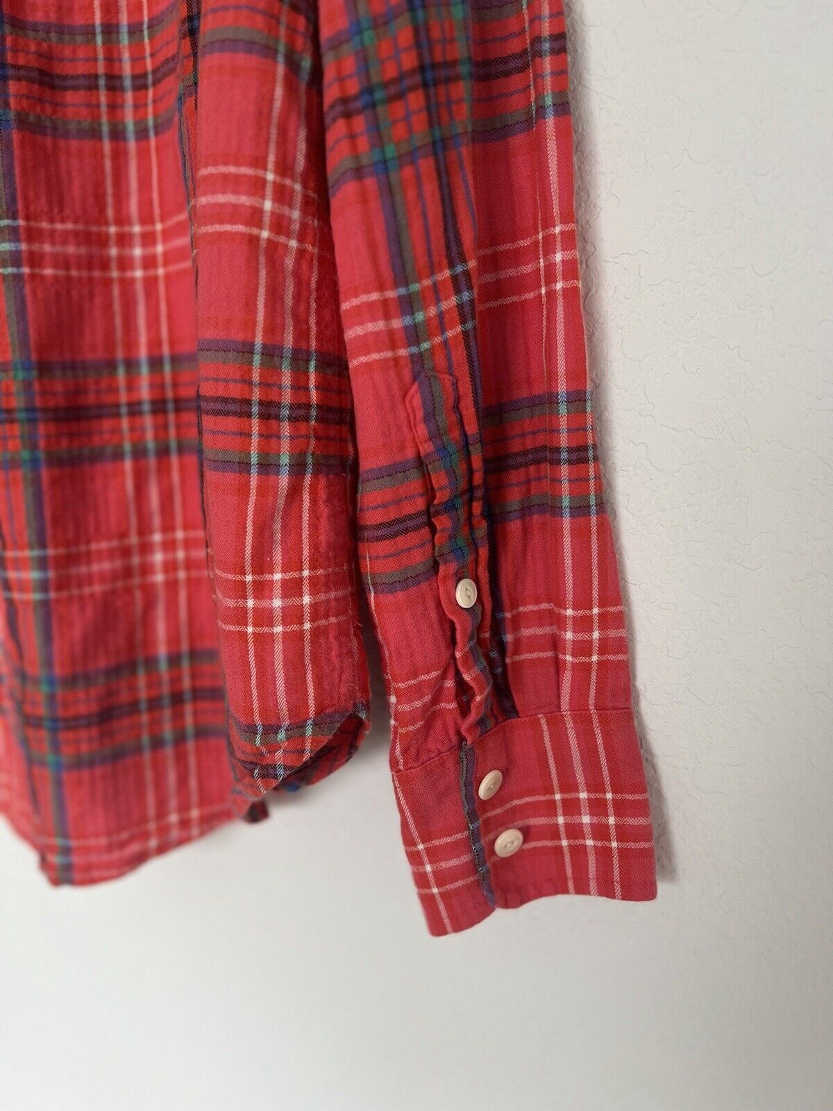 J CREW Women's Red Plaid Shirt Sz 8 Botton Down Collared Long Sleeve Top Boho