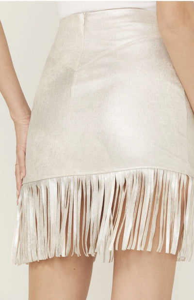 SHYANNE Faux Suede Skirt Sz Silver Fringe Knee Length Soft Western Boho Festival