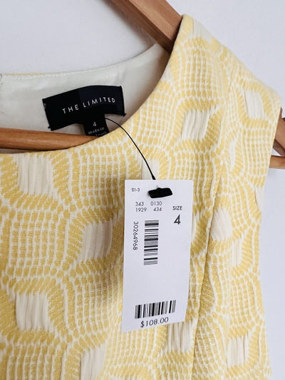 THE LIMITED NWT Sheath Sleeveless Dress Sz 4  Yellow Textured Lined Coquette