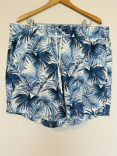 TALBOTS Women’s Sz 2X Blue White Palm Print Pull On Shorts Plus Size Vacation
