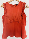 EXPRESS Ruffled Blouse Sz M Rust Color Cropped Zip Open Back