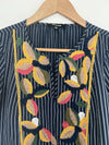 MADEWELL Navy Blue Stripe Top Sz XS Embroidered Floral Blouse Boho Hippie Style