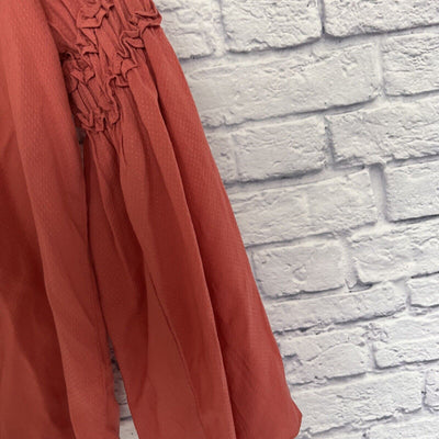 ELIANE ROSE Fairy Style Button Down Blouse Sz XL Bell Sleeves Neck Tie Boho