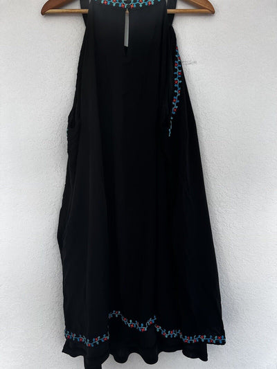 SAVANNA JANE Embroidered Floral Tent Dress Sz 3X Black Sleeveless Lined Boho