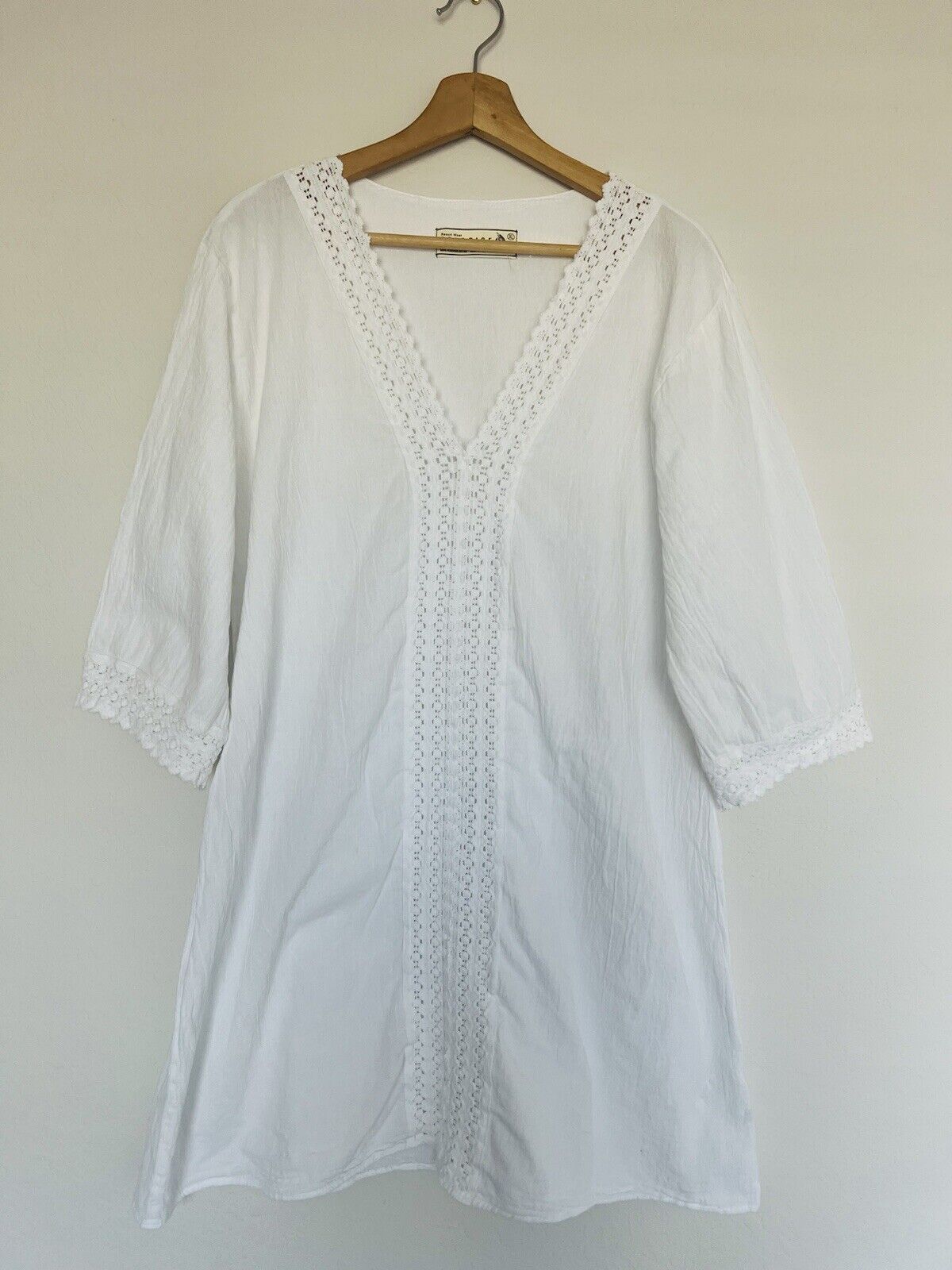 SEA SPICE Womens Dress Cover Up Sz XL White Cotton Embroidered 3/4 Sleeve Resort