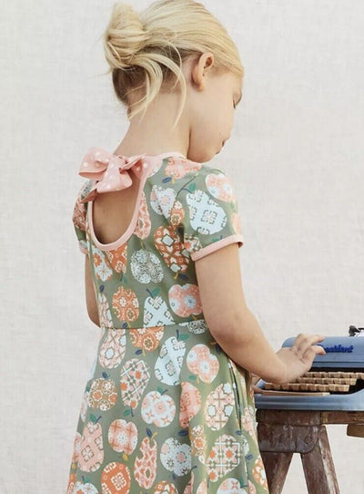 MATILDA JANE Girls Pear Print Dress Size 16 Olive Color Full Skirt Bow