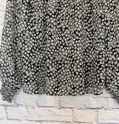 ANN TAYLOR Floral Smock Ruffle Blouse Sz P Small Ditsy Flower Workwear Career