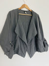 SUPPLIES  Linen Blend Jacket Sz 1X Gray Open Front Roll Tab Sleeves Boho