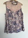 ANTHROPOLOGIE Melloday Pink Paisley Tank Top Sz XL Lace Detail Boho Blouse