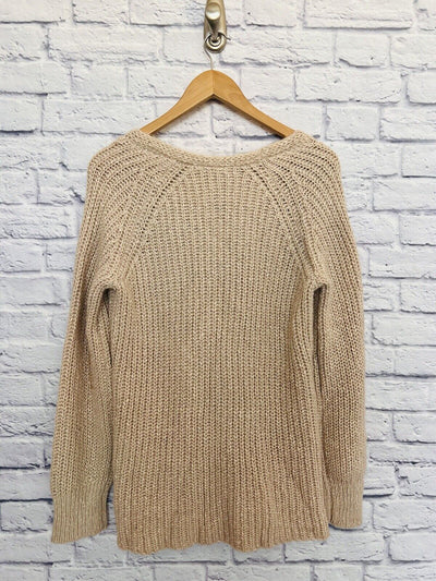 SANCTUARY NWT Chunky Knit Sweater Sz M Long Sleeve V-Neck Cotton/Alpaca Hi-Low