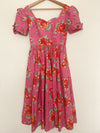 LAURA ASHLEY VTG 80s Dress US Sz 10 Pink Red Floral Cottagecore Bow Puff Sleeve