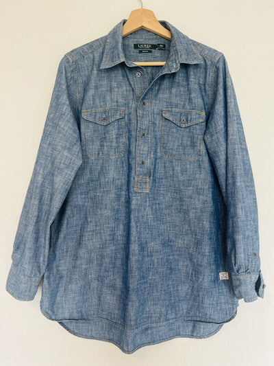 RALPH LAUREN Jeans Company Denim Shirt Sz L Classic Long Sleeve Pullover Boho