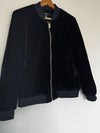FOREVER 21 Black Velvet Velour Bomber Jacket Sz L Gold Zip Grunge Gothic