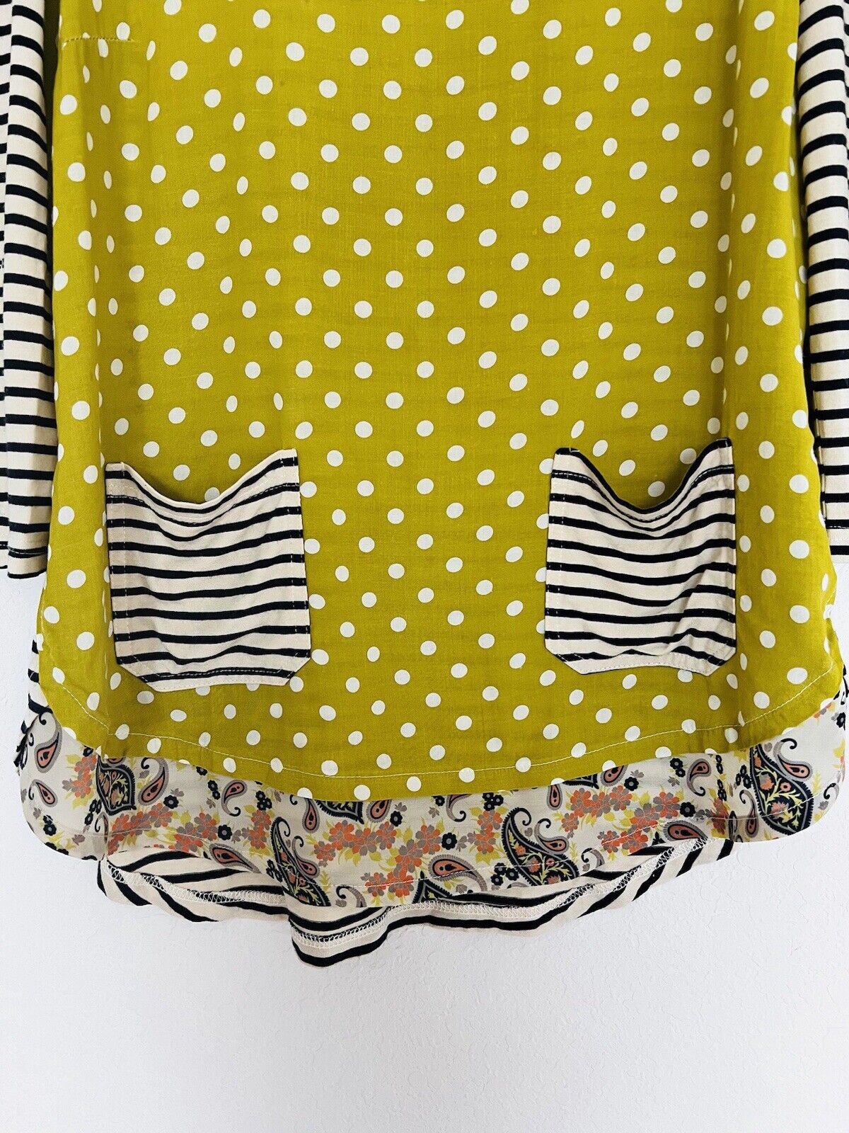 TRU LUX JEANS Mixed Print Tunic Sz S Striped Polka Dot Pockets Ruffle Top
