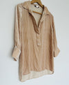 Sundance Blue Tassel 100% Silk Velvet Velour Top Tunic V Neck Collar Hi-Low