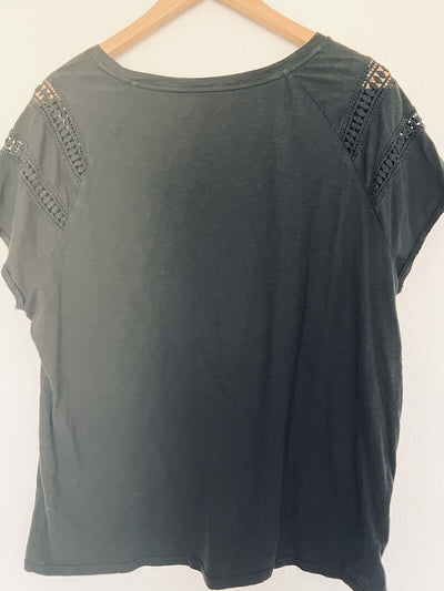 LOFT Tassel Accent Black Top Sz XL Short Sleeve Pullover Blouse Southwestern