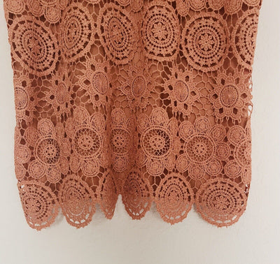 BELLDINI Mixed Media Top Sz S Crochet Knot Jersey Sleeveless Crop Boho Blouse