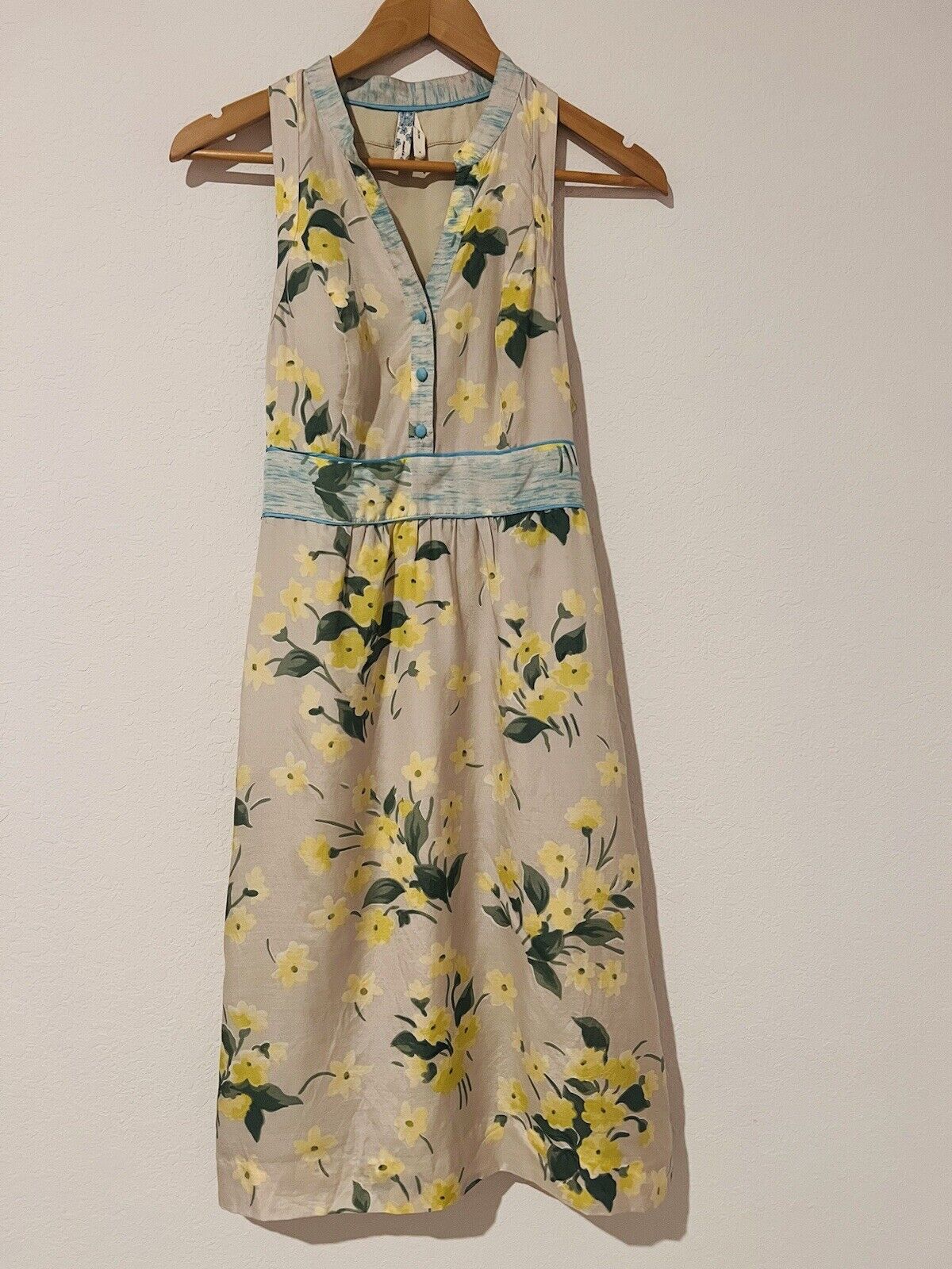 ANTHROPOLOGIE Maeve Dutch Yellow Shift Dress Sz 6 Silk Blend Floral Cottage Core
