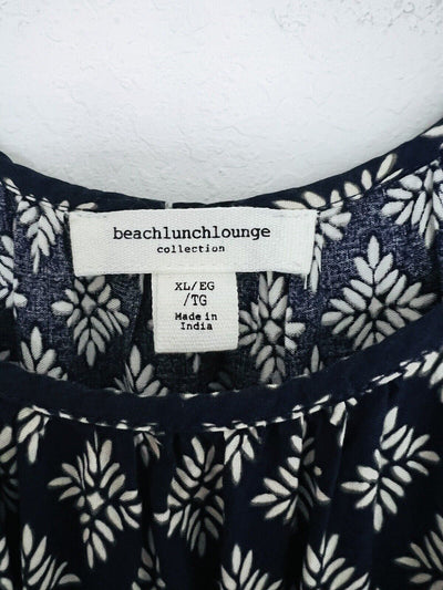 Beach Lunch Lounge Dress Sz XL Shoulder Tie Fit Flare Geometric Navy Travel Boho