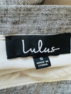 LULUS Cotton Linen Blend Wrap Skirt Sz S Grey White Striped Maxi Lined Tie Waist