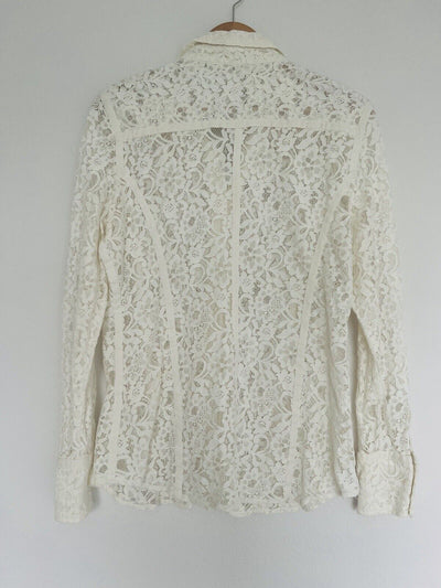 STETSON Ruffle Lace Shirt Sz XL Ivory Button Floral Long Sleeve Boho Western