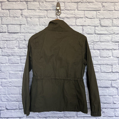 OLD NAVY Olive Green Floral Embroidered Jacket Sz S Chambray Field Cargo Boho