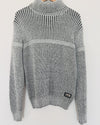 NICK DANGER Mens Chunky Turtle Neck Sweater Sz L Grandpa Gray/White Academia