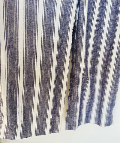 LOFT NWT Linen Blend Wide Leg Jumpsuit Sz L Khaki Blue Striped Minimalist Boho