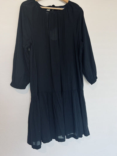 GAP Black Drop Waist Dress Sz L Tie Back Sheer Coverup Boho