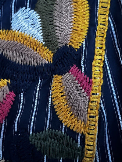 MADEWELL Navy Blue Stripe Top Sz XS Embroidered Floral Blouse Boho Hippie Style